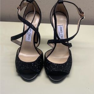 Jimmy Choo Black Stiletto Heels with Sparkly Finish